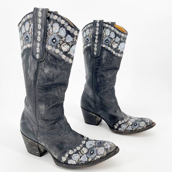 Old Gringo Black Gayla Distressed Floral Embroidered Western Cowgirl Boot size 8 - Picture 1 of 11